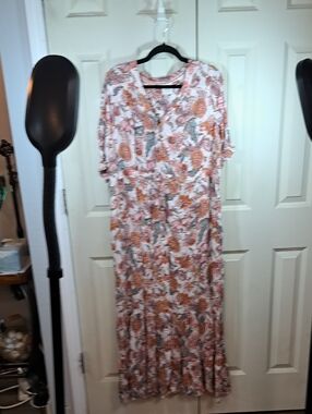 Knox Rose White Maxi Dress with Rust and Green Floral Print